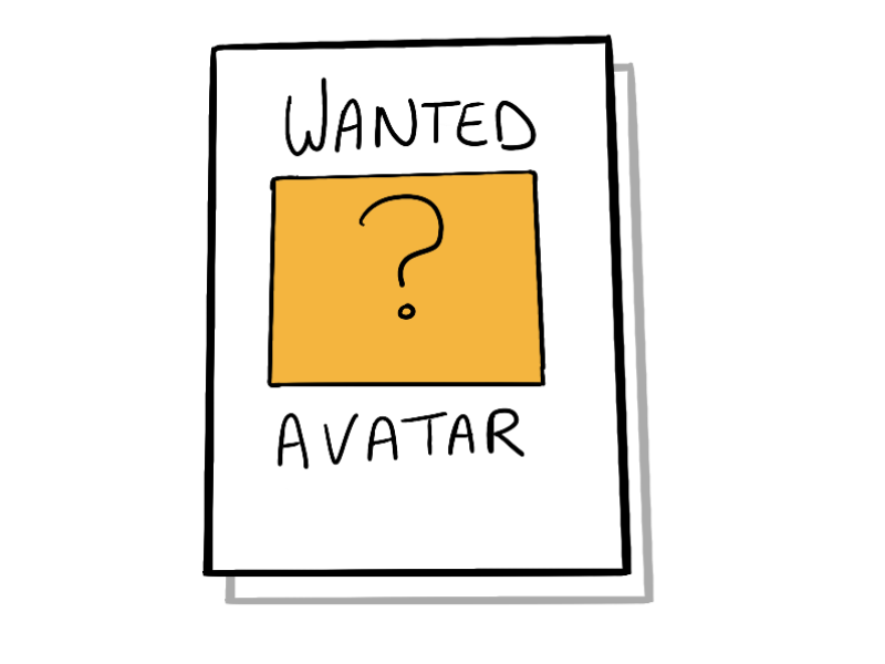 Wanted logo sign, with a question mark in a yellow square